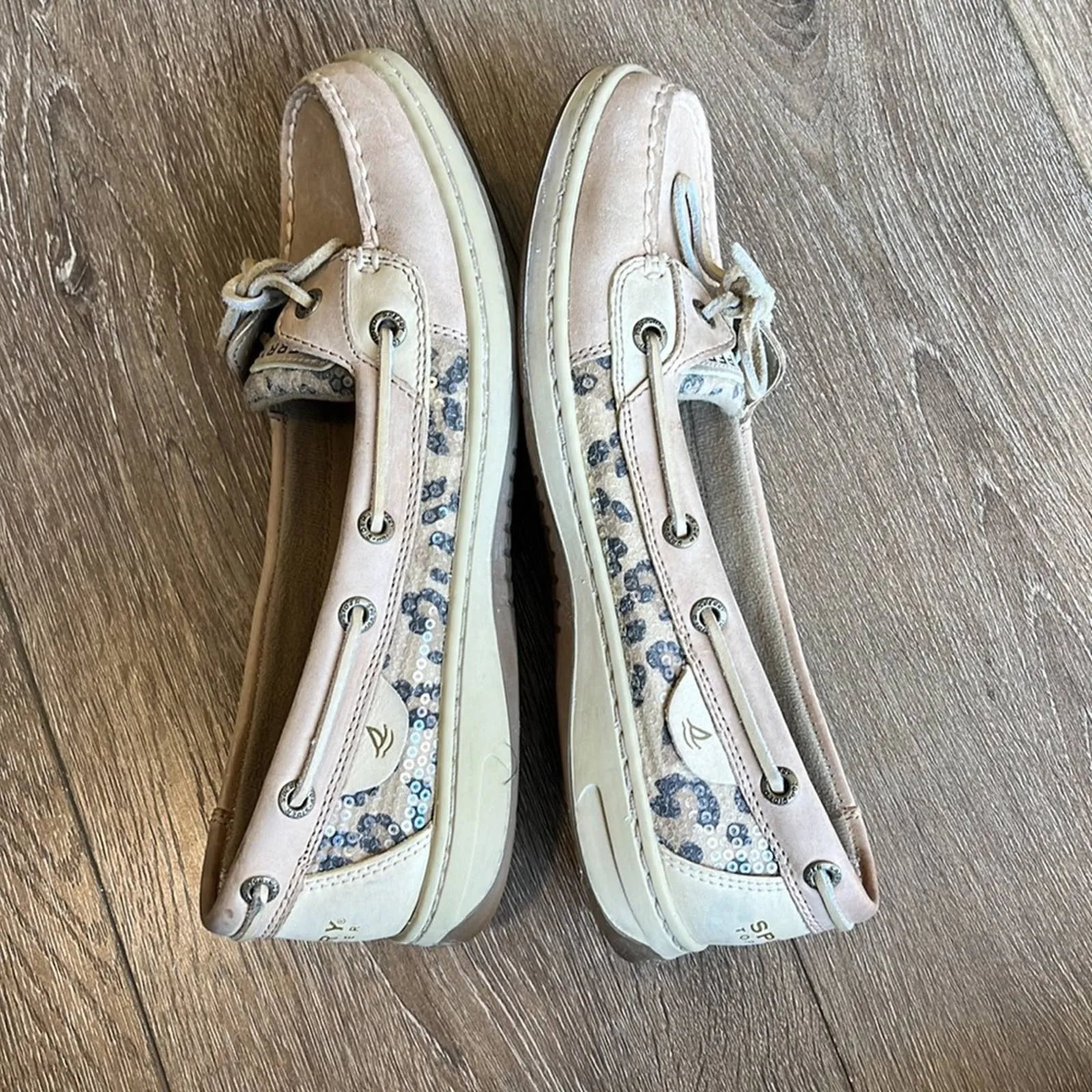 Size 8.5 Sperry Angelfish Leopard Sequin Slip On Loafers Boat Shoes