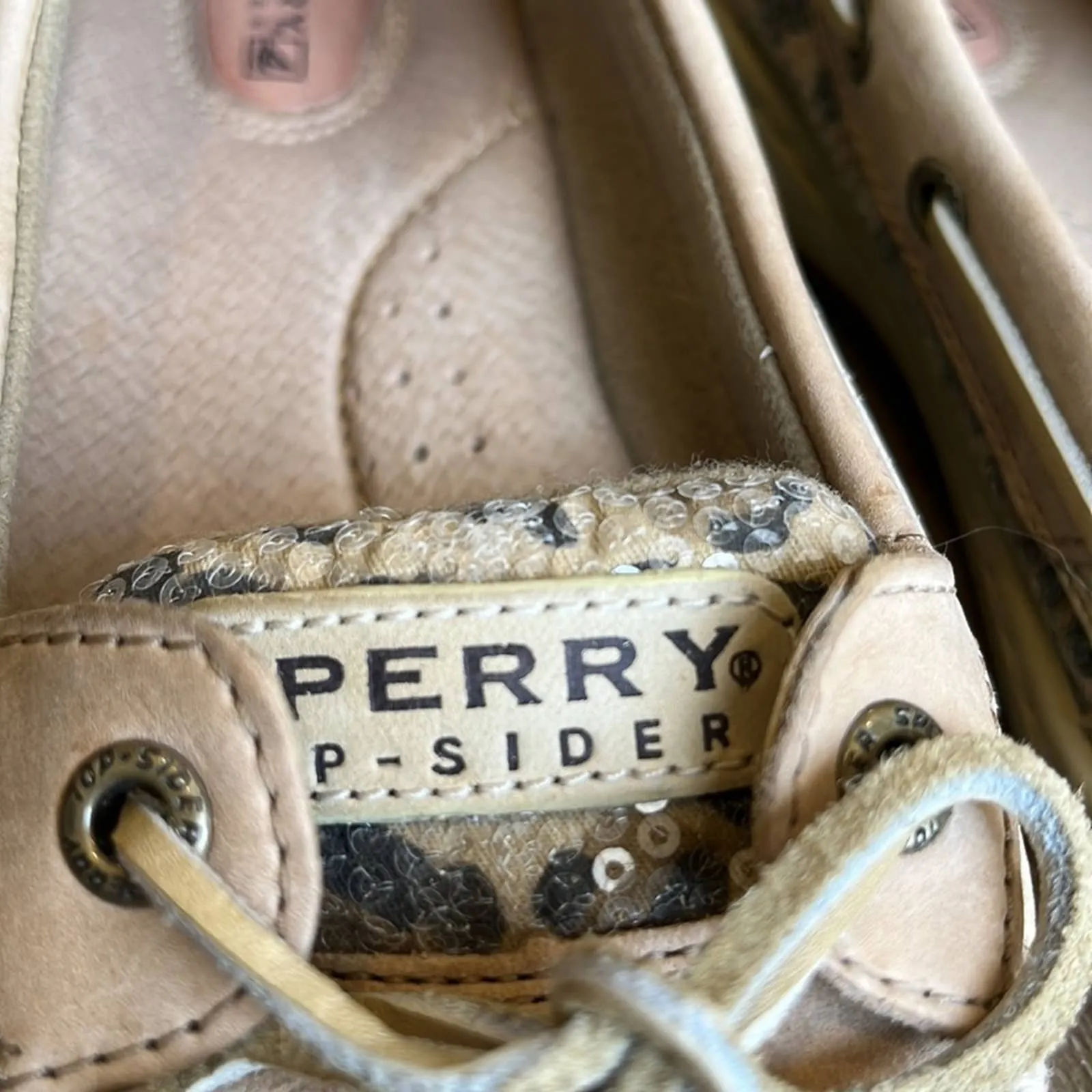 Size 8.5 Sperry Angelfish Leopard Sequin Slip On Loafers Boat Shoes