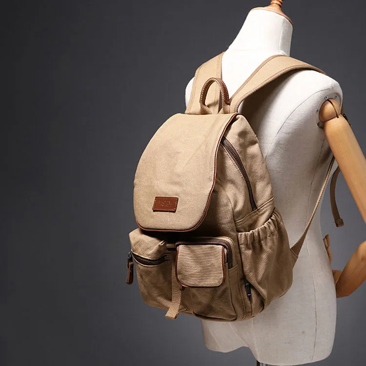 Small Ladies Canvas Travel Backpack Bag With Pockets Rucksack Purse For Women