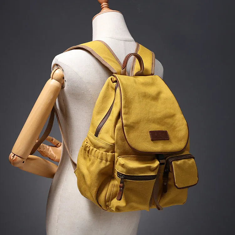 Small Ladies Canvas Travel Backpack Bag With Pockets Rucksack Purse For Women