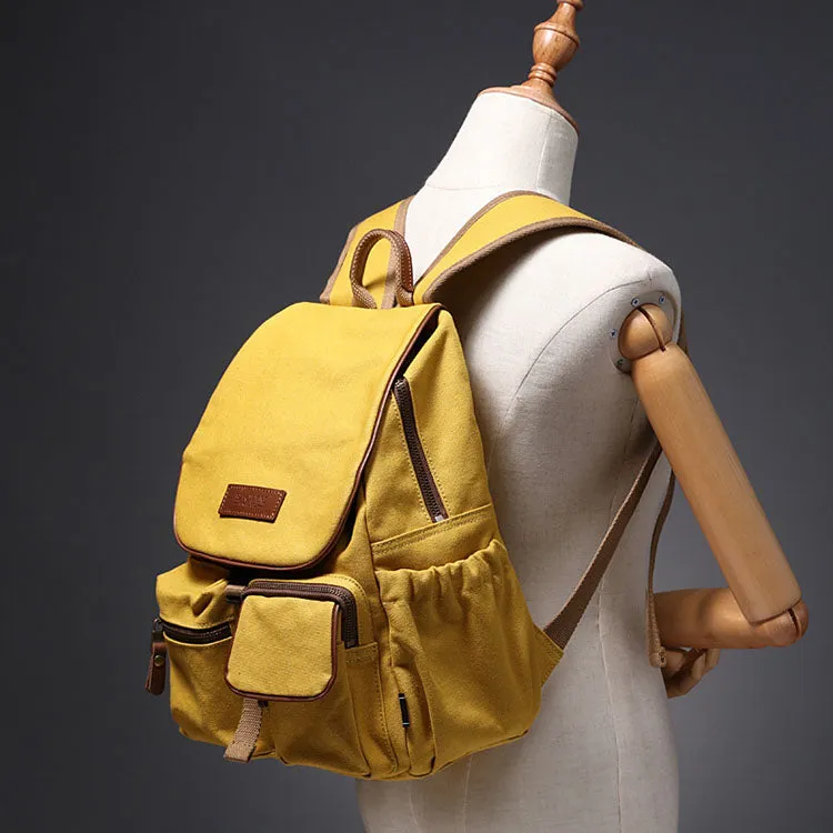 Small Ladies Canvas Travel Backpack Bag With Pockets Rucksack Purse For Women