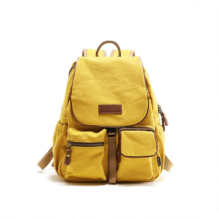 Small Ladies Canvas Travel Backpack Bag With Pockets Rucksack Purse For Women