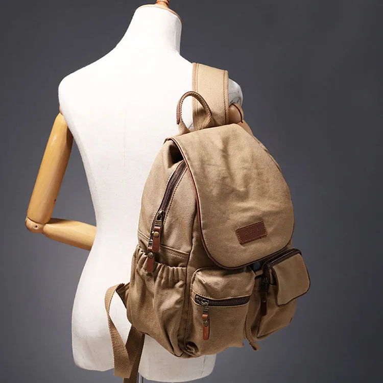 Small Ladies Canvas Travel Backpack Bag With Pockets Rucksack Purse For Women