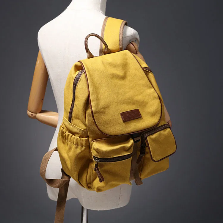 Small Ladies Canvas Travel Backpack Bag With Pockets Rucksack Purse For Women