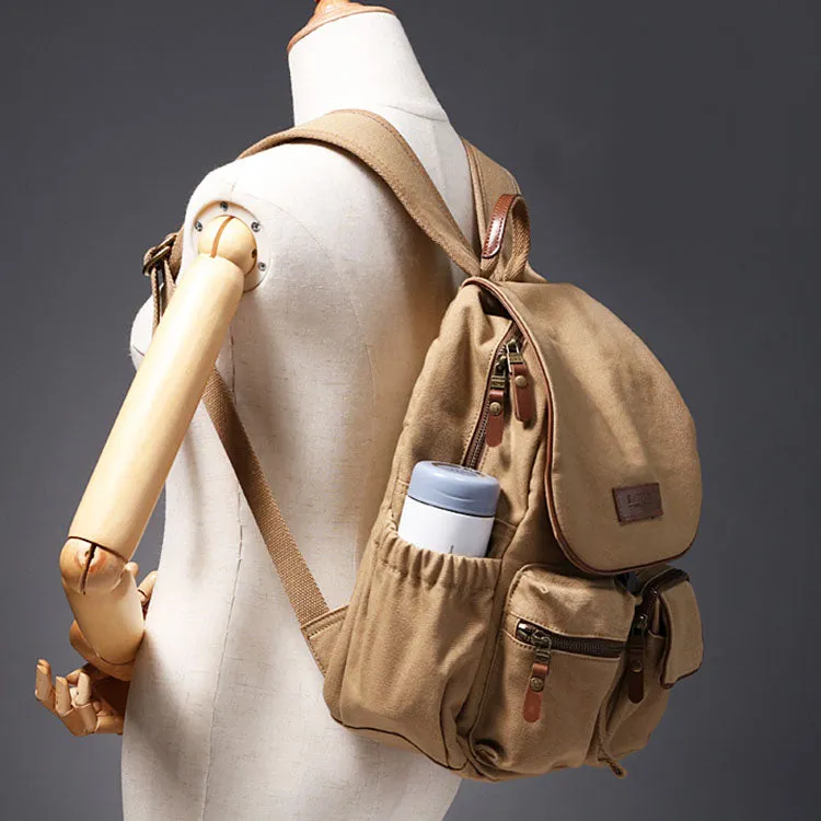 Small Ladies Canvas Travel Backpack Bag With Pockets Rucksack Purse For Women