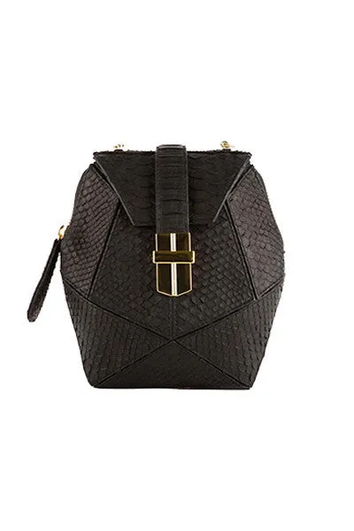 SNAKESKIN MINI BOX BAG IN BLACK MATTE SNAKESKIN