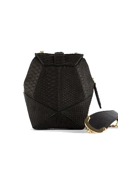 SNAKESKIN MINI BOX BAG IN BLACK MATTE SNAKESKIN