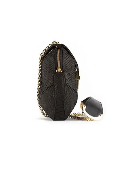 SNAKESKIN MINI BOX BAG IN BLACK MATTE SNAKESKIN