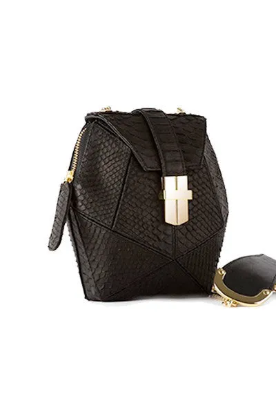 SNAKESKIN MINI BOX BAG IN BLACK MATTE SNAKESKIN