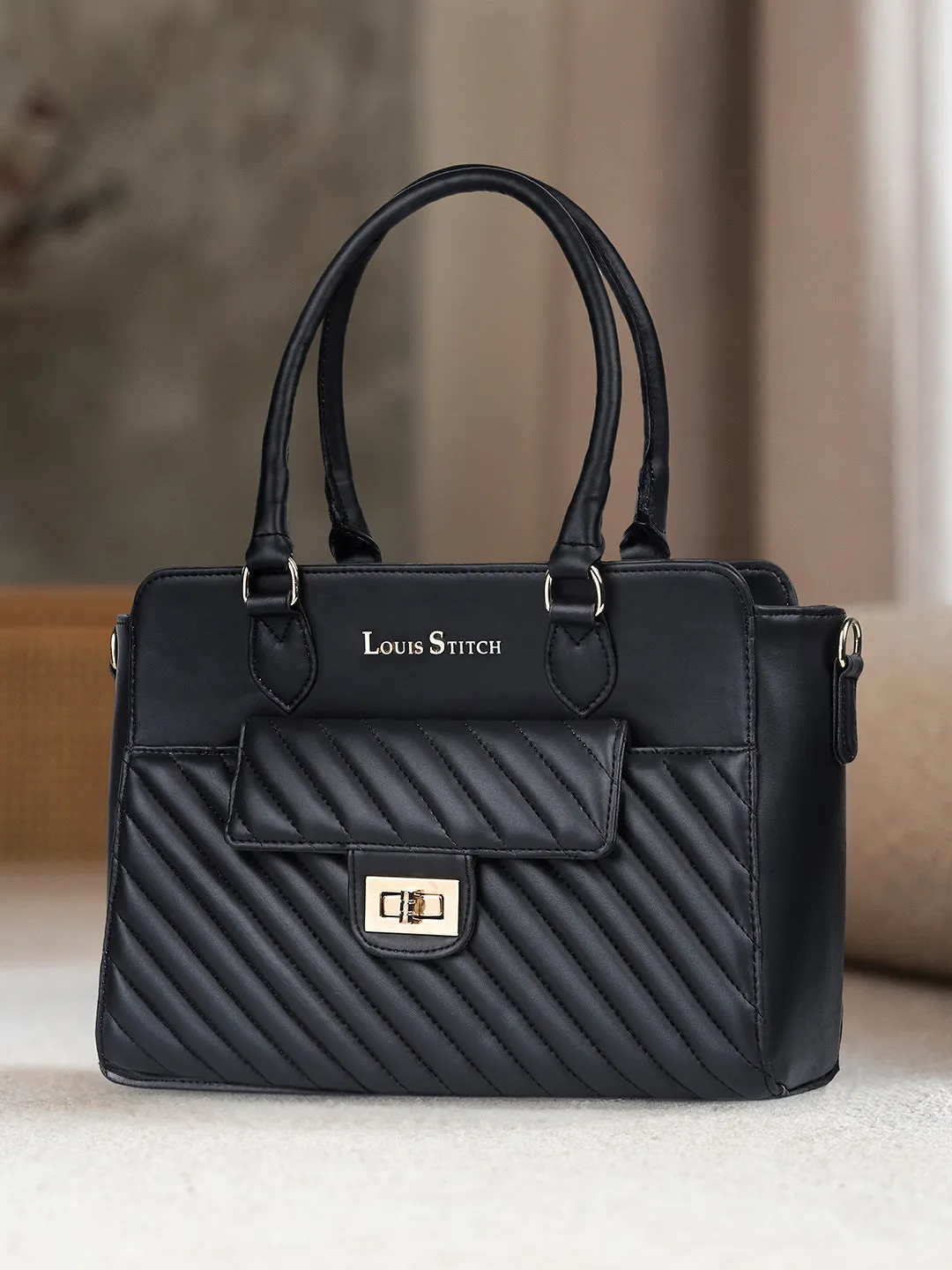 Stylish Black Multi-Pocket Satchel Handbag for Women