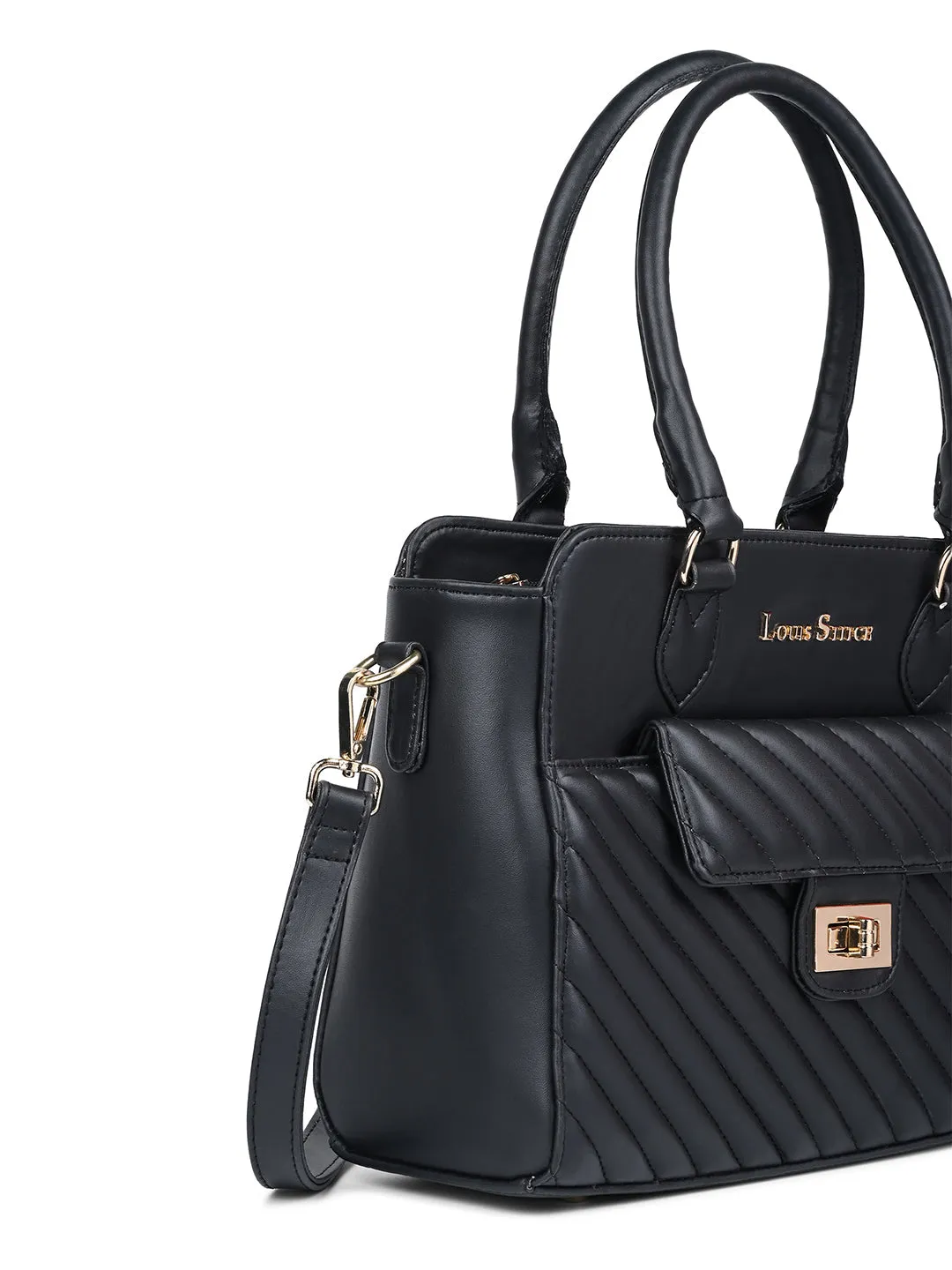 Stylish Black Multi-Pocket Satchel Handbag for Women