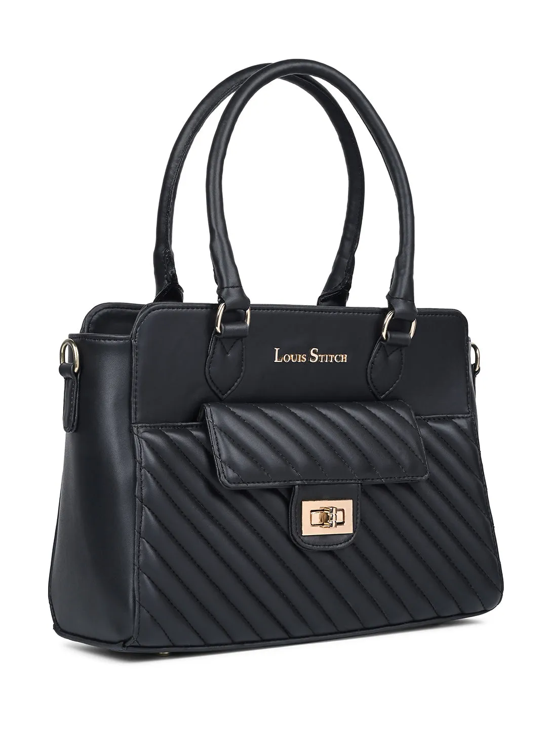 Stylish Black Multi-Pocket Satchel Handbag for Women