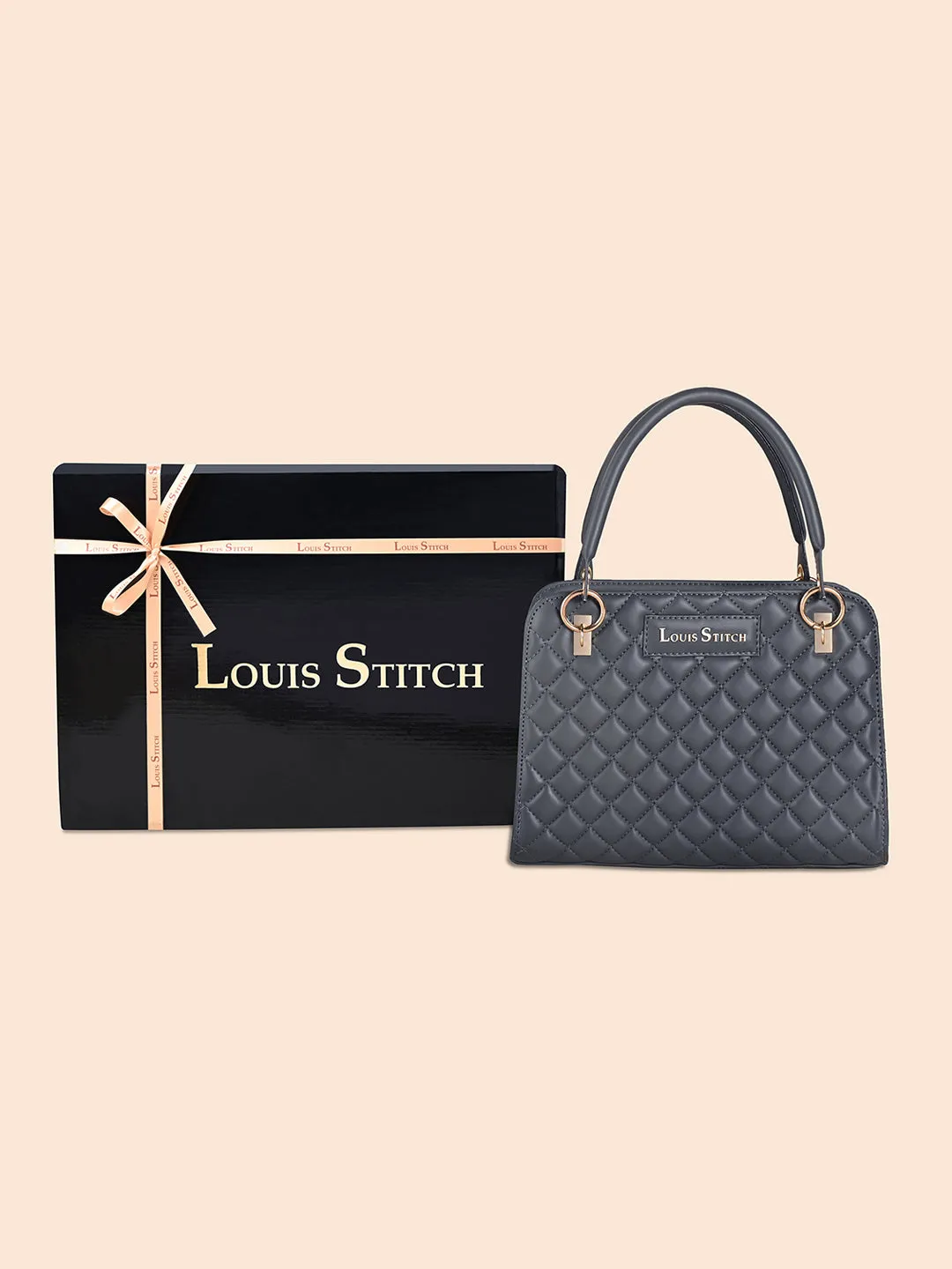 Stylish Dark Grey Satchel Handbag Purse with Zip Closure