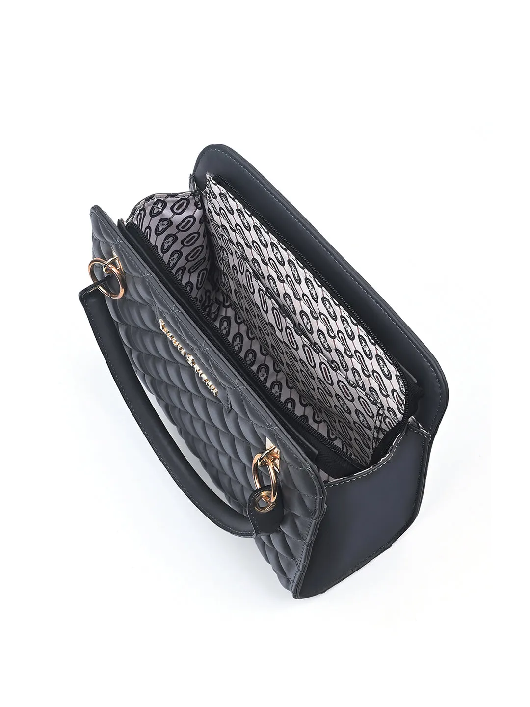 Stylish Dark Grey Satchel Handbag Purse with Zip Closure
