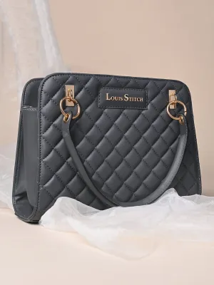 Stylish Dark Grey Satchel Handbag Purse with Zip Closure