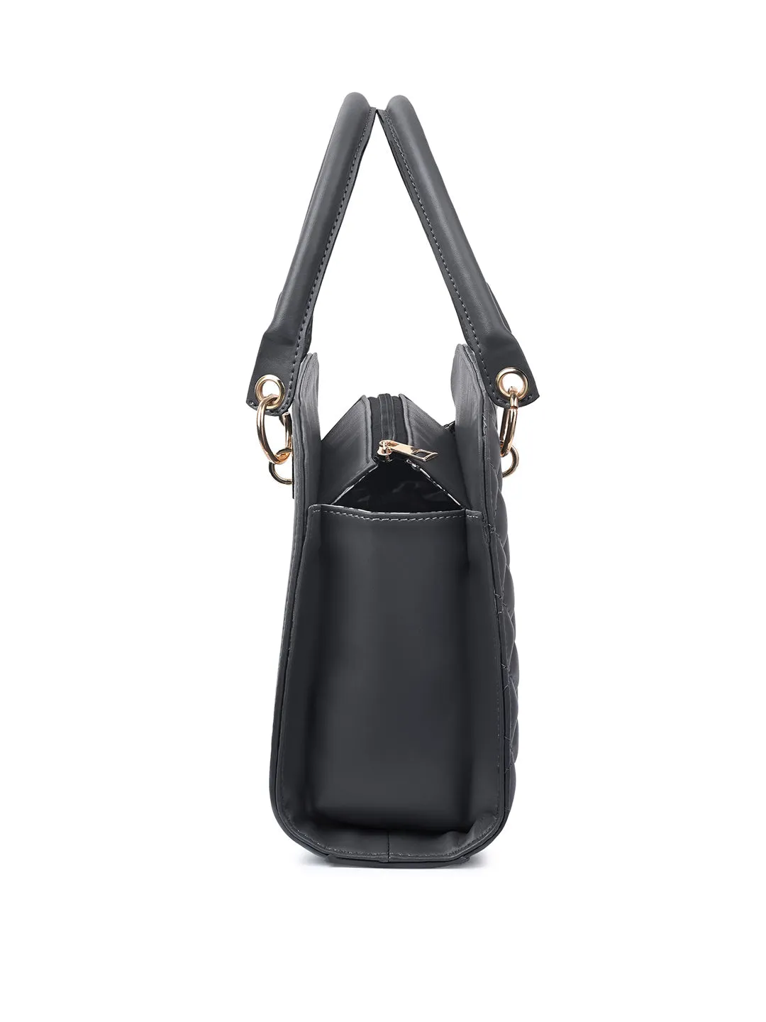 Stylish Dark Grey Satchel Handbag Purse with Zip Closure
