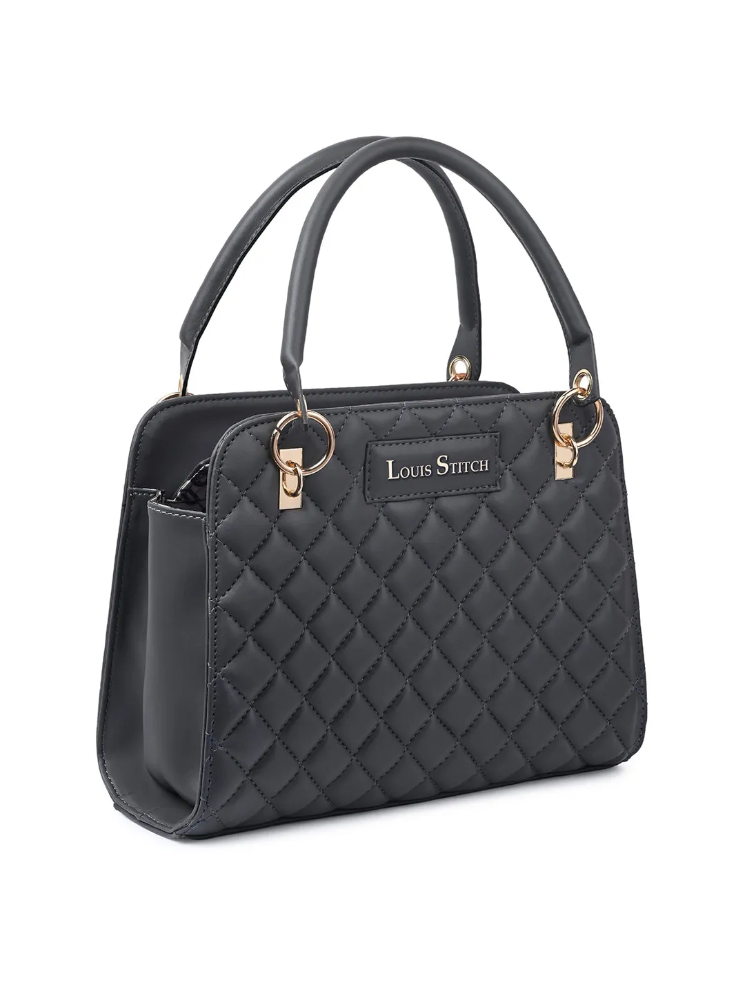Stylish Dark Grey Satchel Handbag Purse with Zip Closure