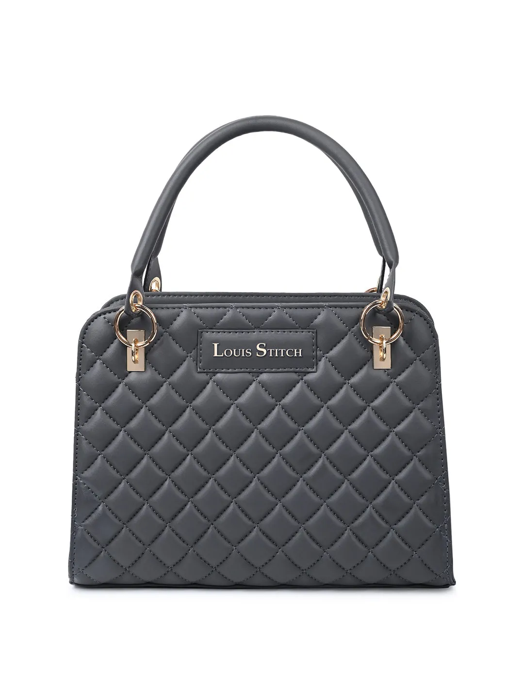 Stylish Dark Grey Satchel Handbag Purse with Zip Closure