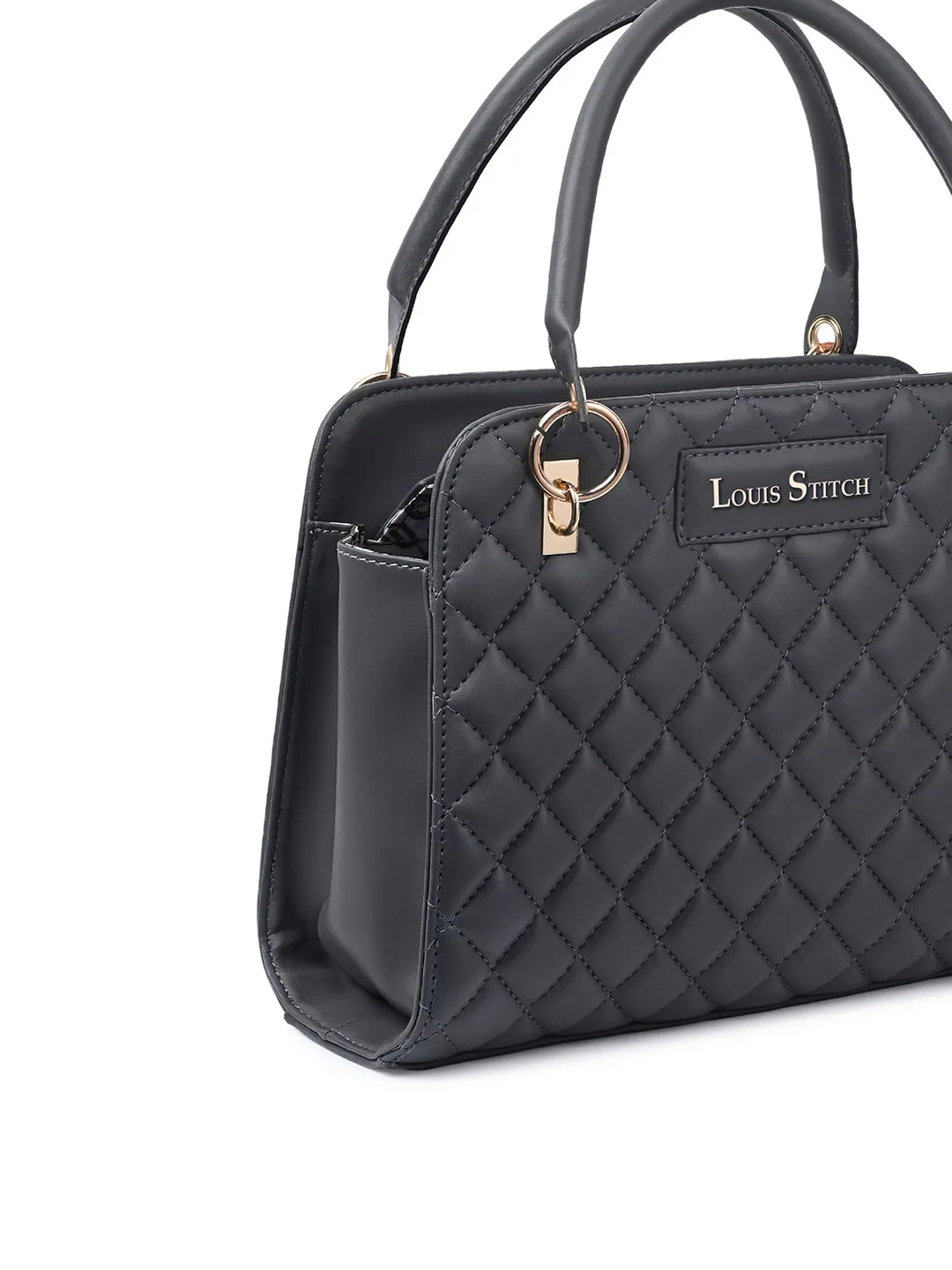 Stylish Dark Grey Satchel Handbag Purse with Zip Closure