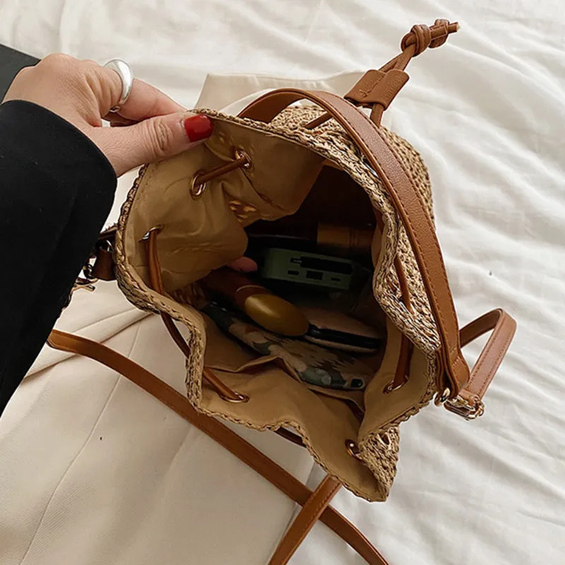 Summer Woven Drawstring Bucket Bags