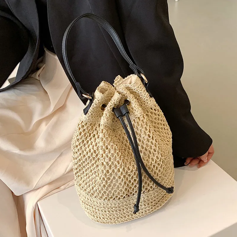 Summer Woven Drawstring Bucket Bags
