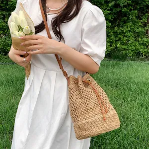 Summer Woven Drawstring Bucket Bags