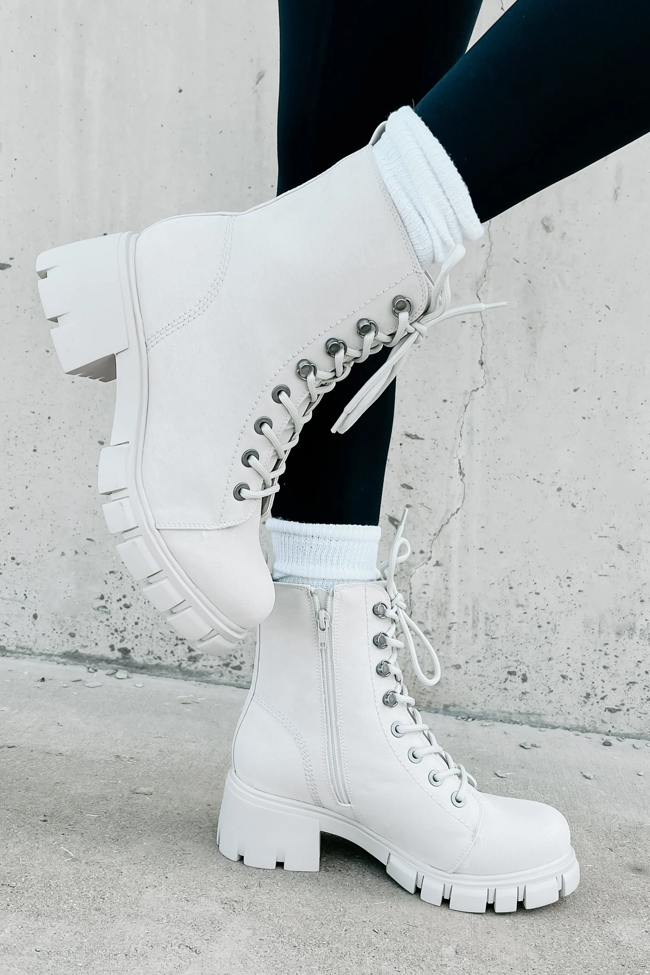 Taking Orders Lace-Up Combat Boots (Light Grey)