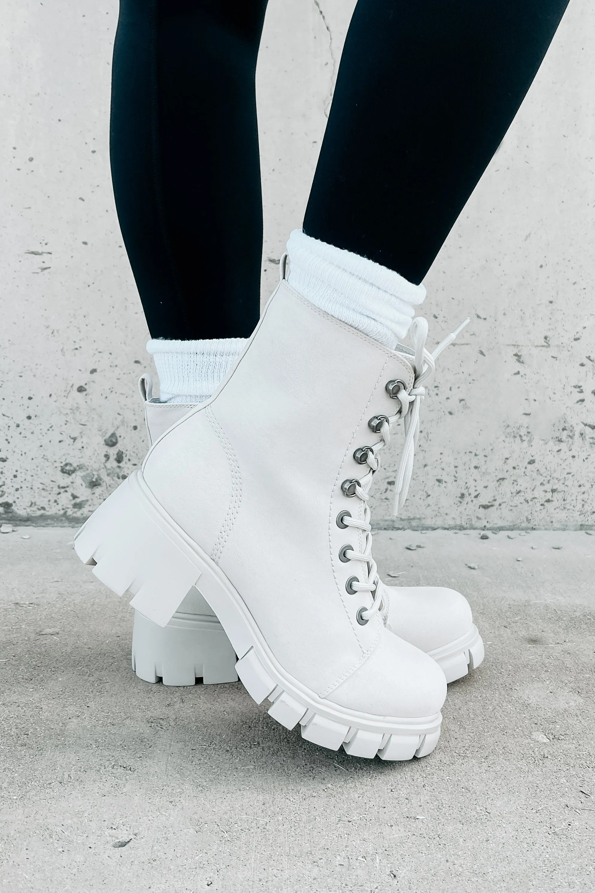 Taking Orders Lace-Up Combat Boots (Light Grey)