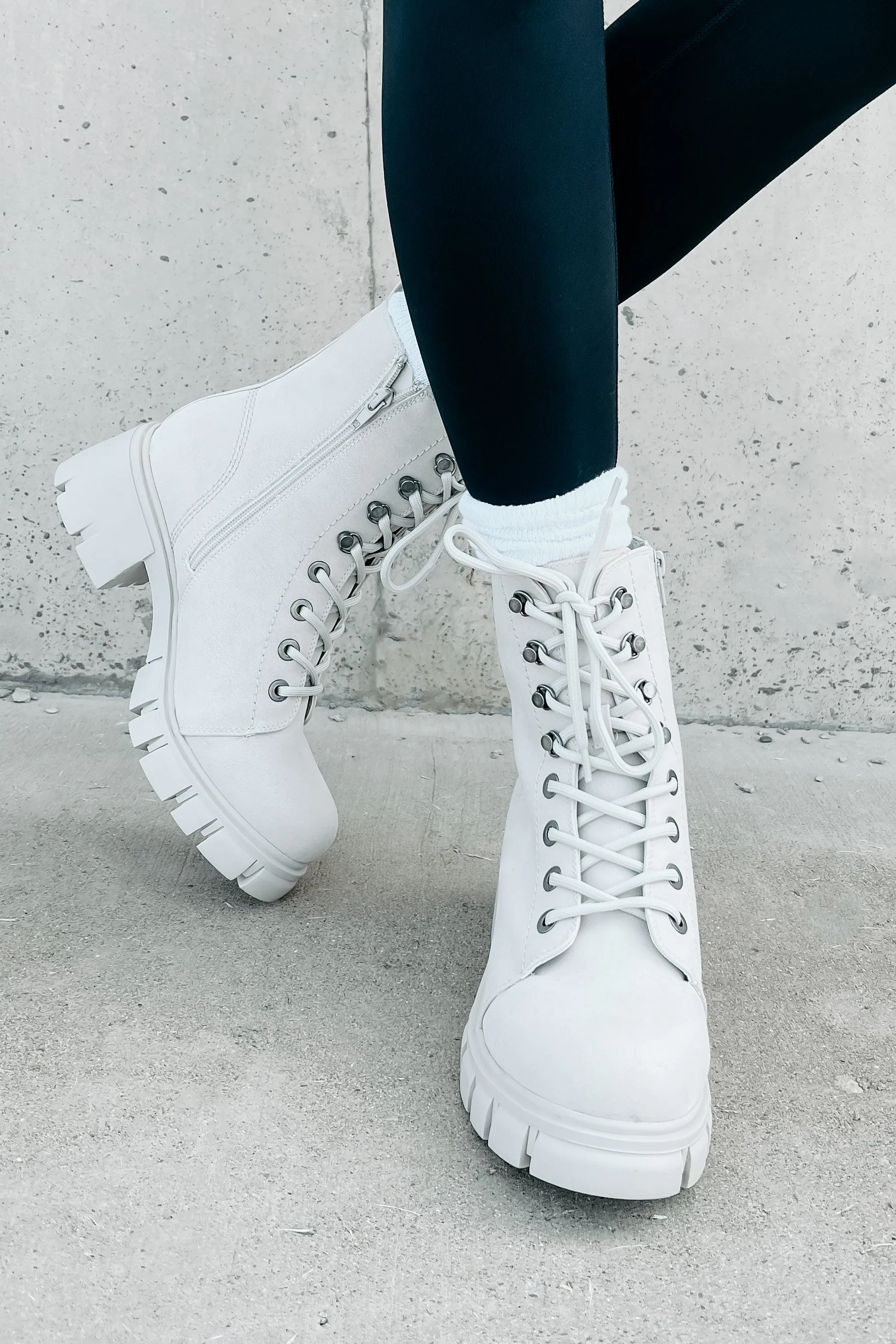 Taking Orders Lace-Up Combat Boots (Light Grey)