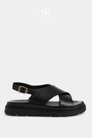 TAMARIS 1-28270-42 BLACK LEATHER CRISS-CROSS STRAP SLINGBACK WEDGE SANDALS