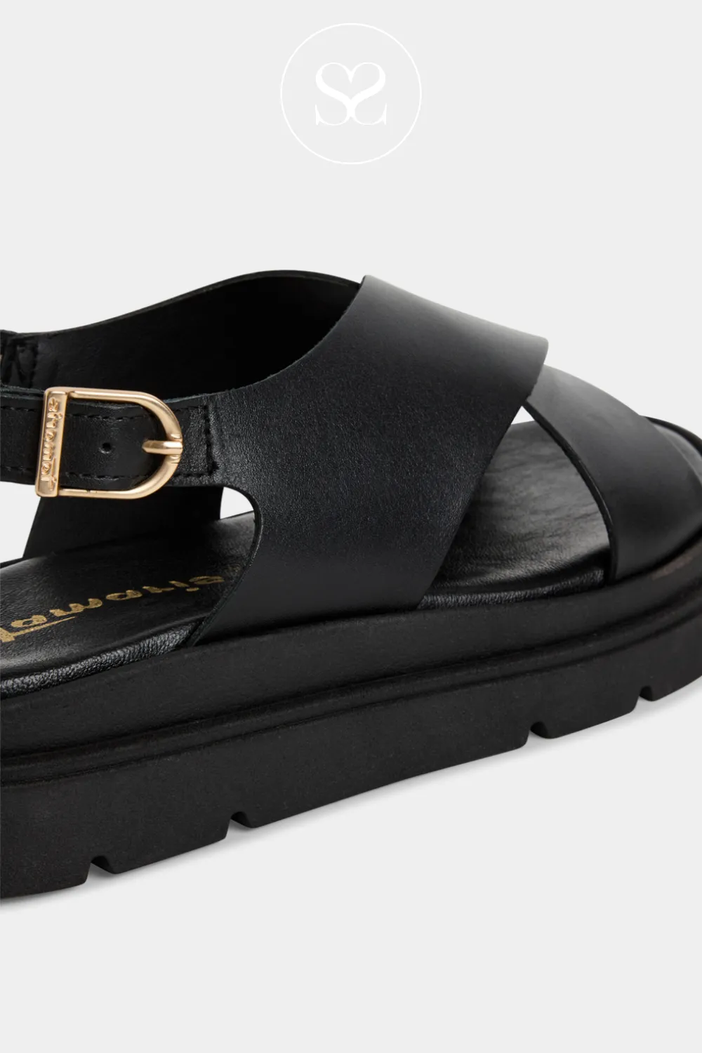 TAMARIS 1-28270-42 BLACK LEATHER CRISS-CROSS STRAP SLINGBACK WEDGE SANDALS
