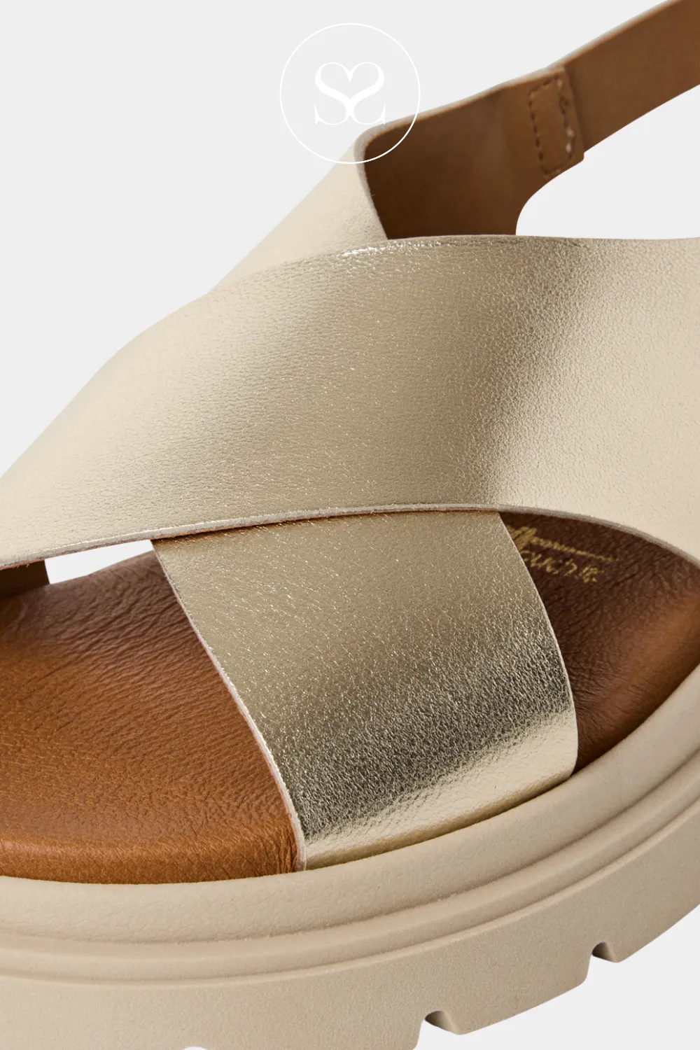 TAMARIS 1-28270-42 LIGHT GOLD LEATHER CRISS-CROSS SLINGBACK WEDGE SANDALS