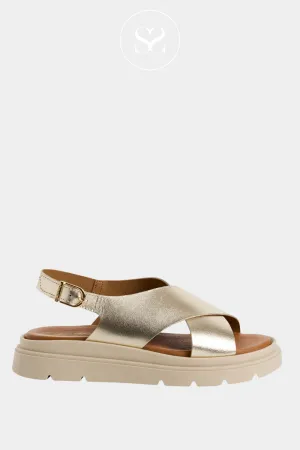 TAMARIS 1-28270-42 LIGHT GOLD LEATHER CRISS-CROSS SLINGBACK WEDGE SANDALS