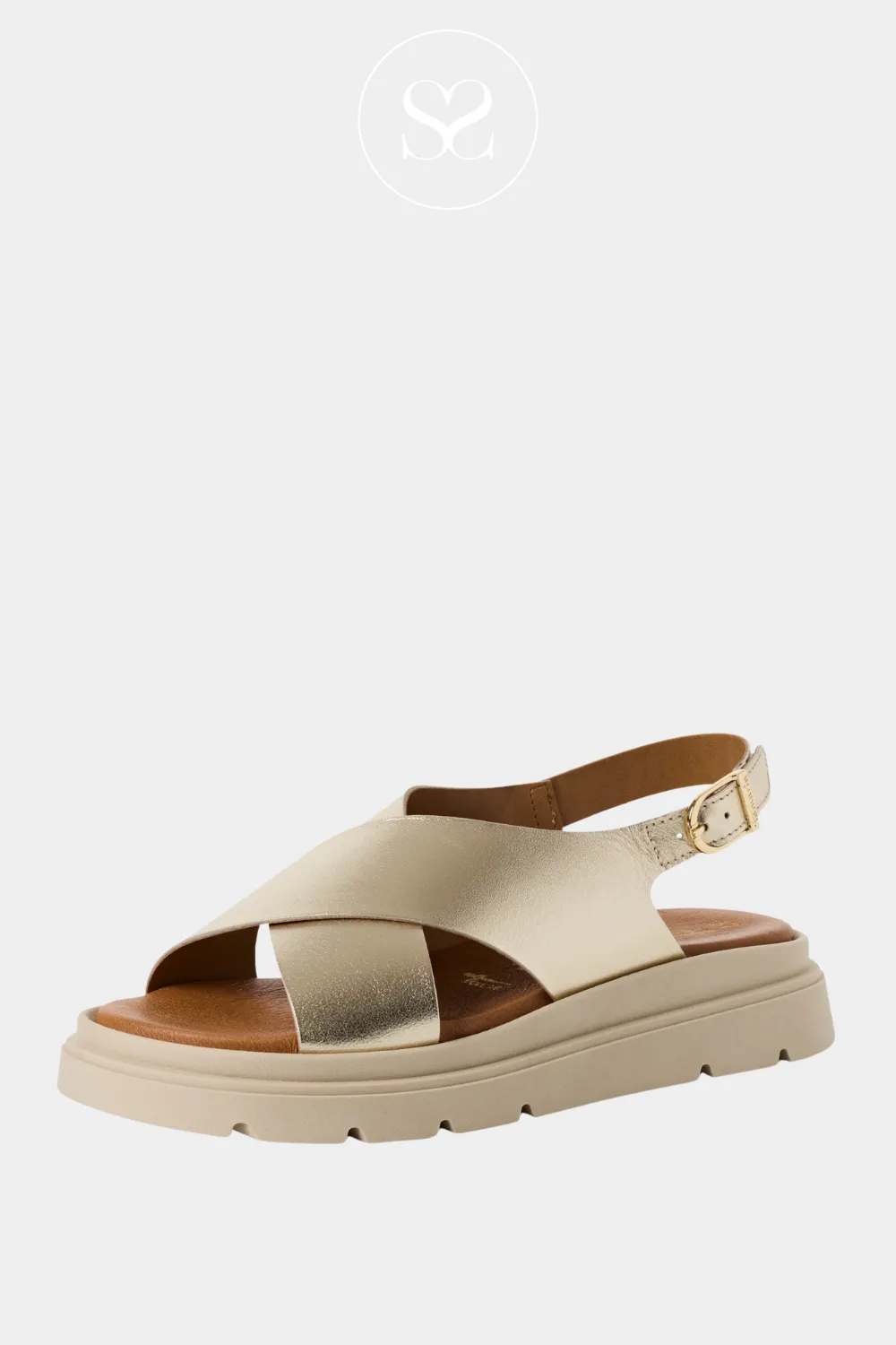 TAMARIS 1-28270-42 LIGHT GOLD LEATHER CRISS-CROSS SLINGBACK WEDGE SANDALS