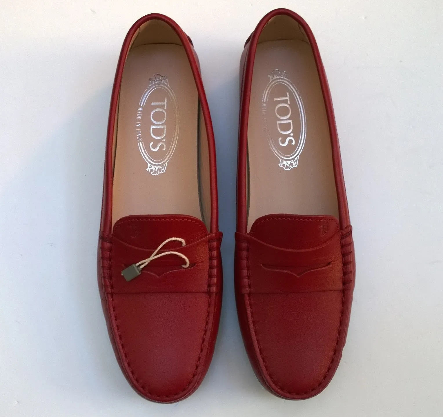 Tod's Gommino Rubber Dots Loafers in True Red Leather Flats