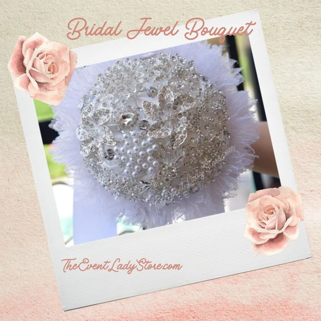Tulle-Pearls and Silver Jewels Bridal Bouquet-for Bride or Bridesmaids at Wedding