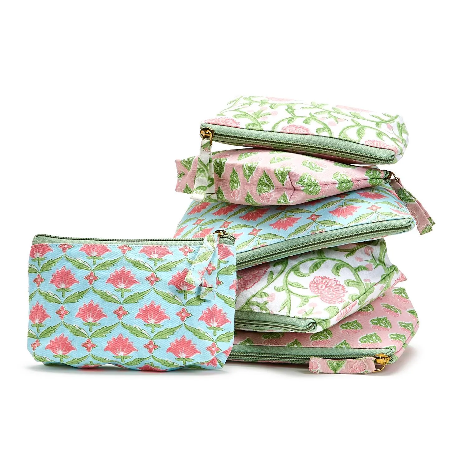 Turquoise Floral Block Print Pouches