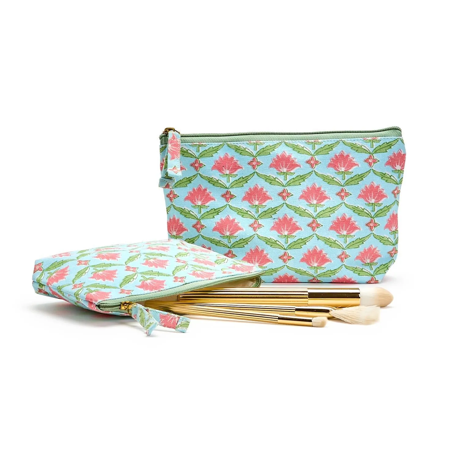 Turquoise Floral Block Print Pouches
