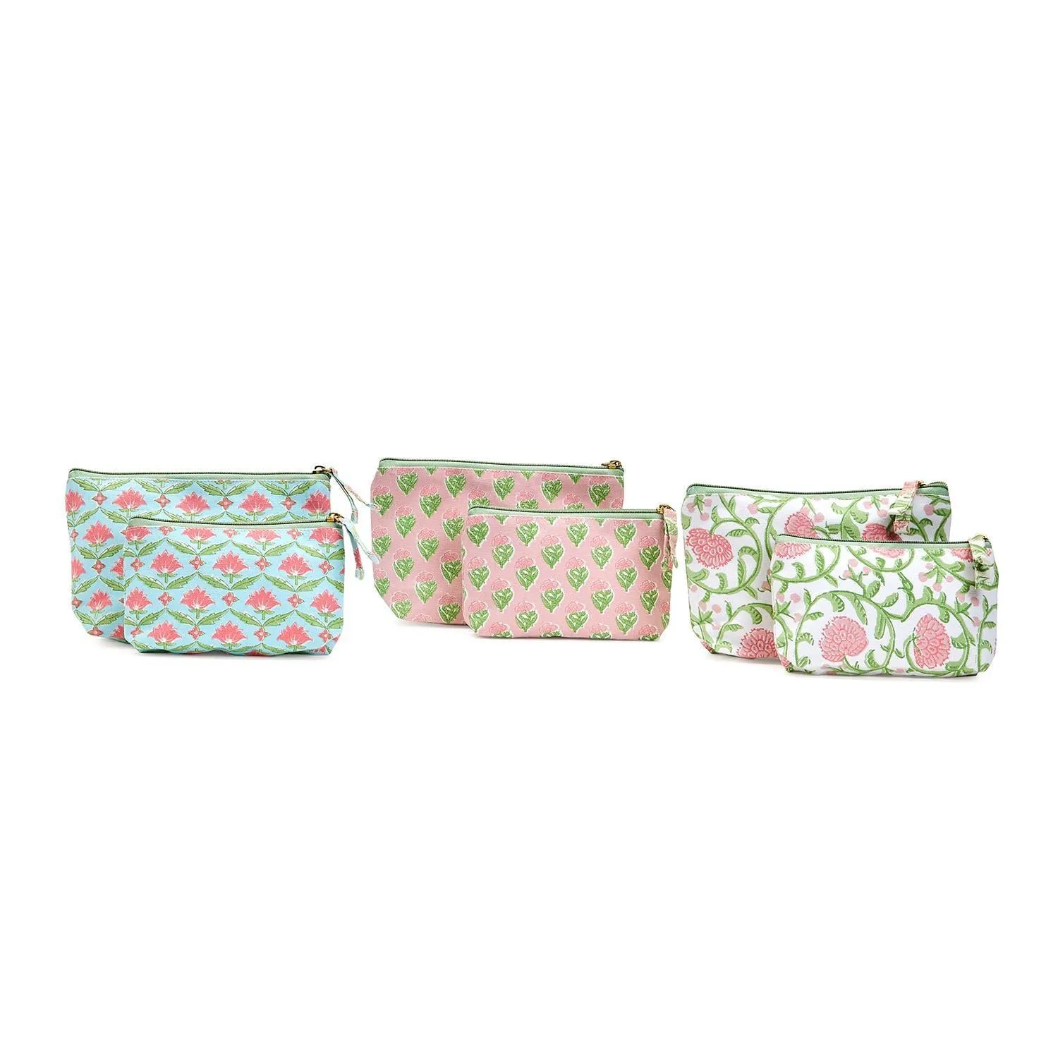 Turquoise Floral Block Print Pouches