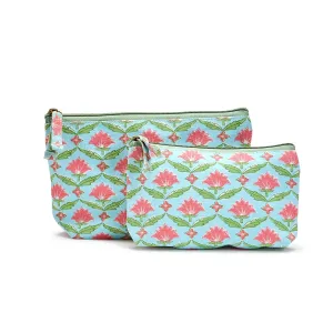 Turquoise Floral Block Print Pouches