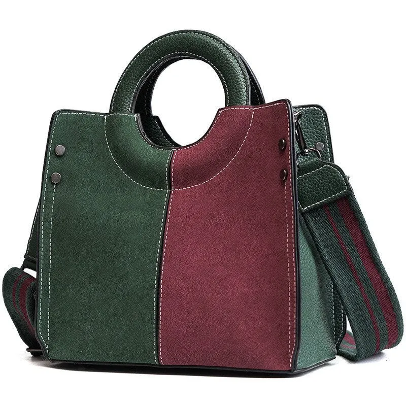 Vintage Patchwork Women Handbags Small Matte PU leather lady Crossbody Bags Wide strap female Shoulder bag Woman Totes bolsas
