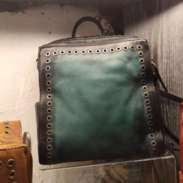 Vintage Womens Square Leather Crossbody Backpack Purse Small Leather Shoulder Bag