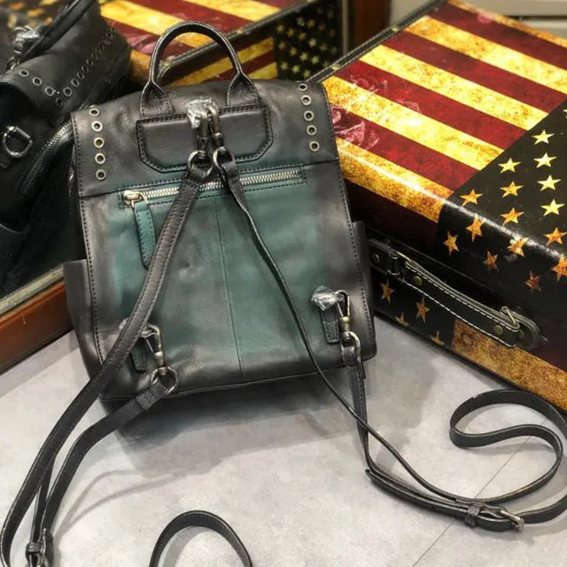 Vintage Womens Square Leather Crossbody Backpack Purse Small Leather Shoulder Bag