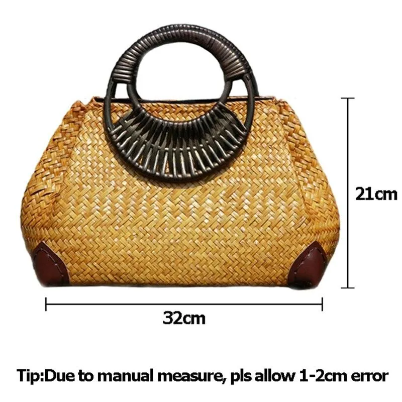 Vintage Women's Zipper Handmade Straw Bags