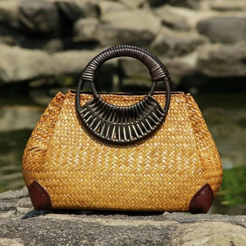 Vintage Women's Zipper Handmade Straw Bags