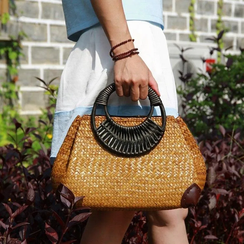 Vintage Women's Zipper Handmade Straw Bags