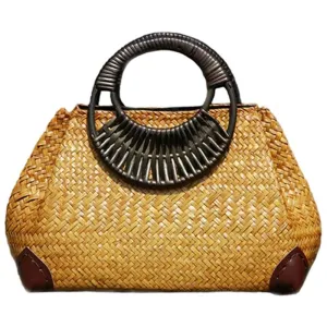 Vintage Women's Zipper Handmade Straw Bags