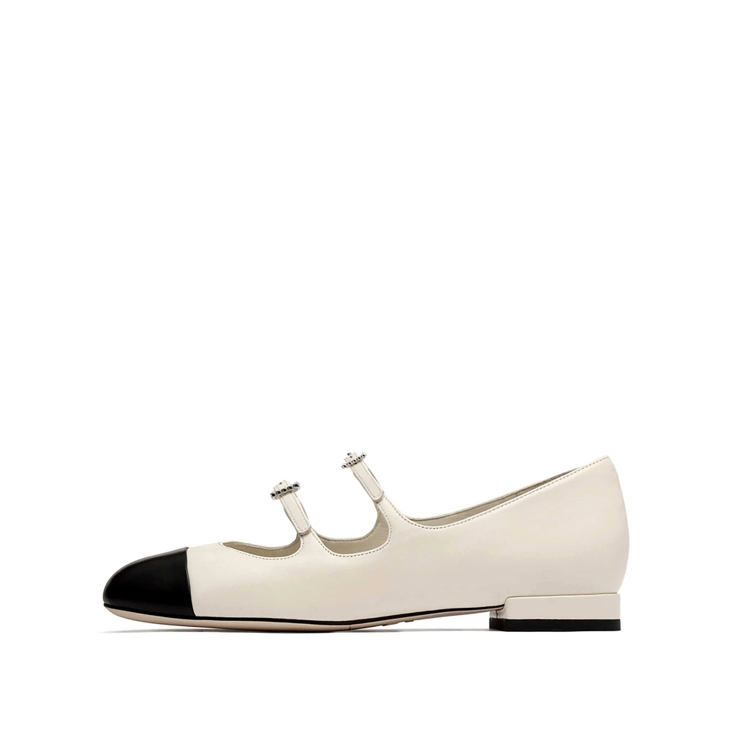 White Waxy Toe Cap Mary Jane Flats