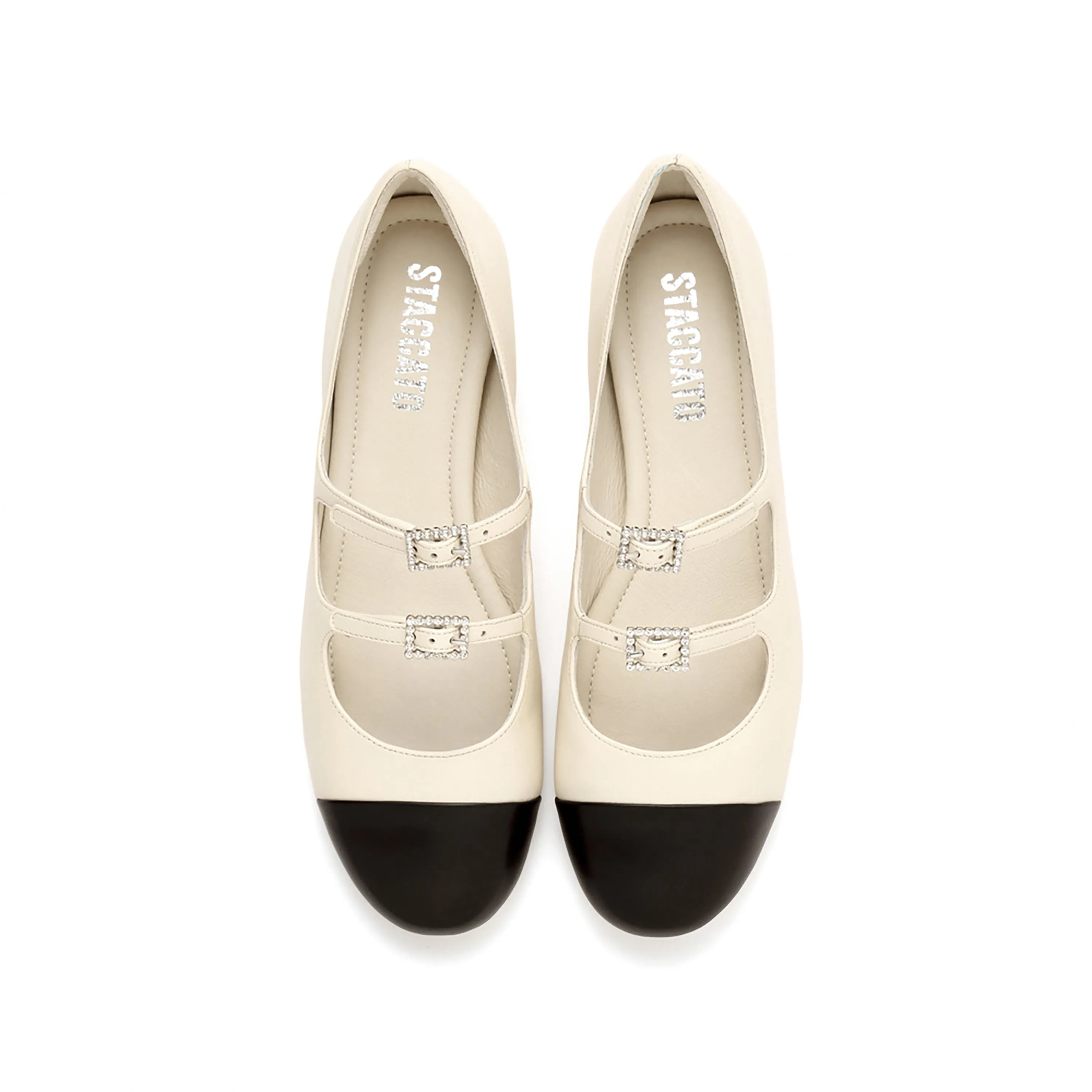 White Waxy Toe Cap Mary Jane Flats