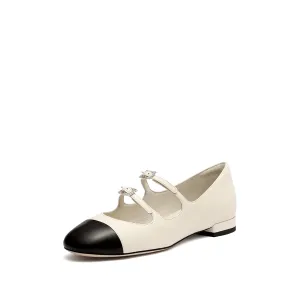 White Waxy Toe Cap Mary Jane Flats